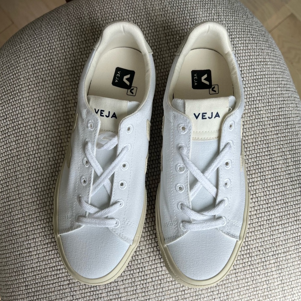 Free People + Veja Campo Canvas Sneakers in White / Pierre - Picture 5 of 7